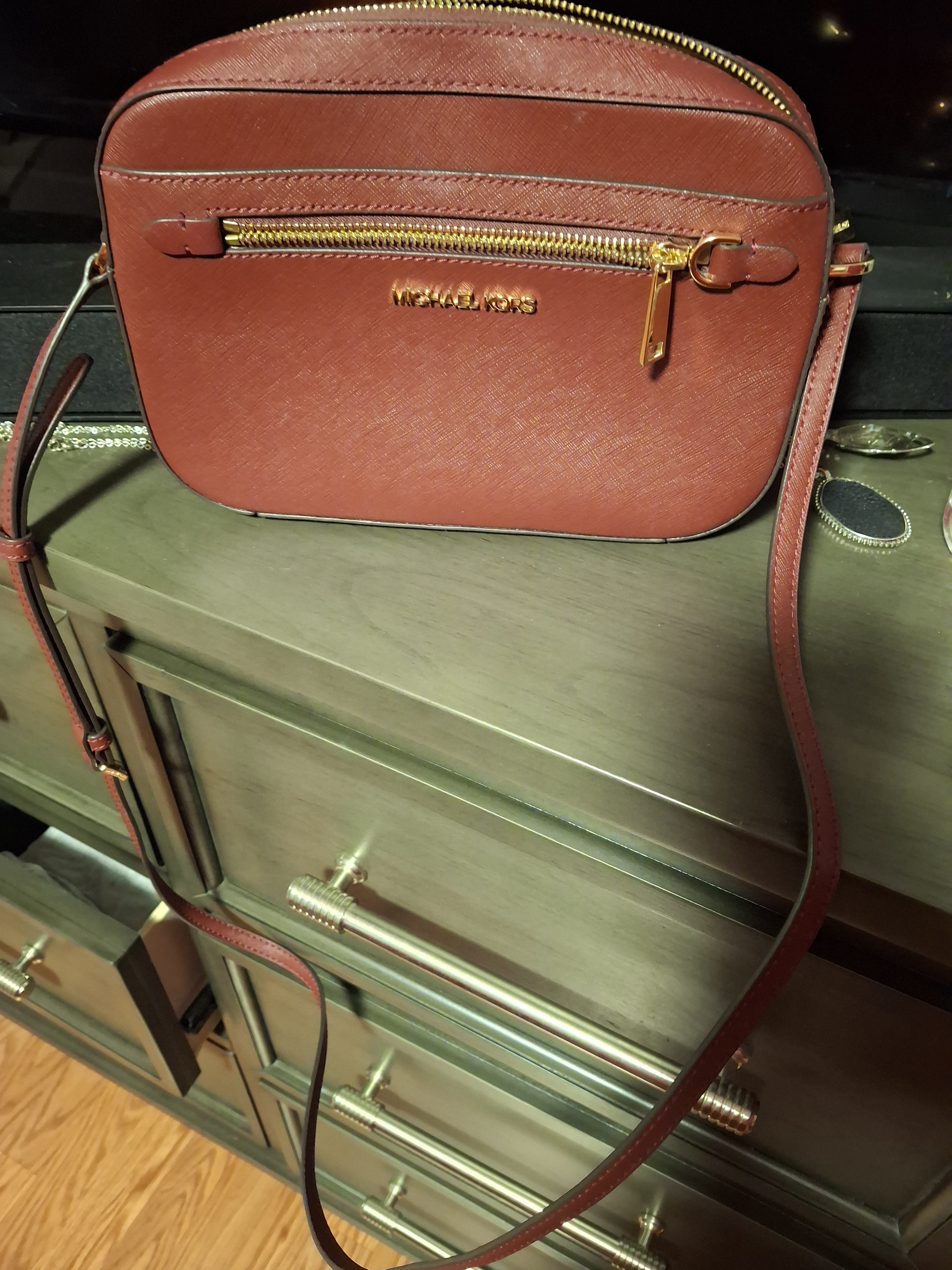 Michael Kors Rust Red Saffiano Crossbody Bag With Gold Hardware
